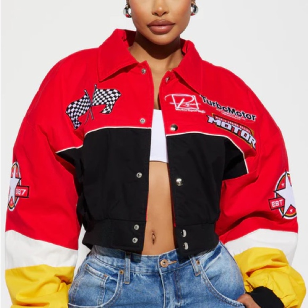 Fashion Nova Red and Black Bomber Jacket